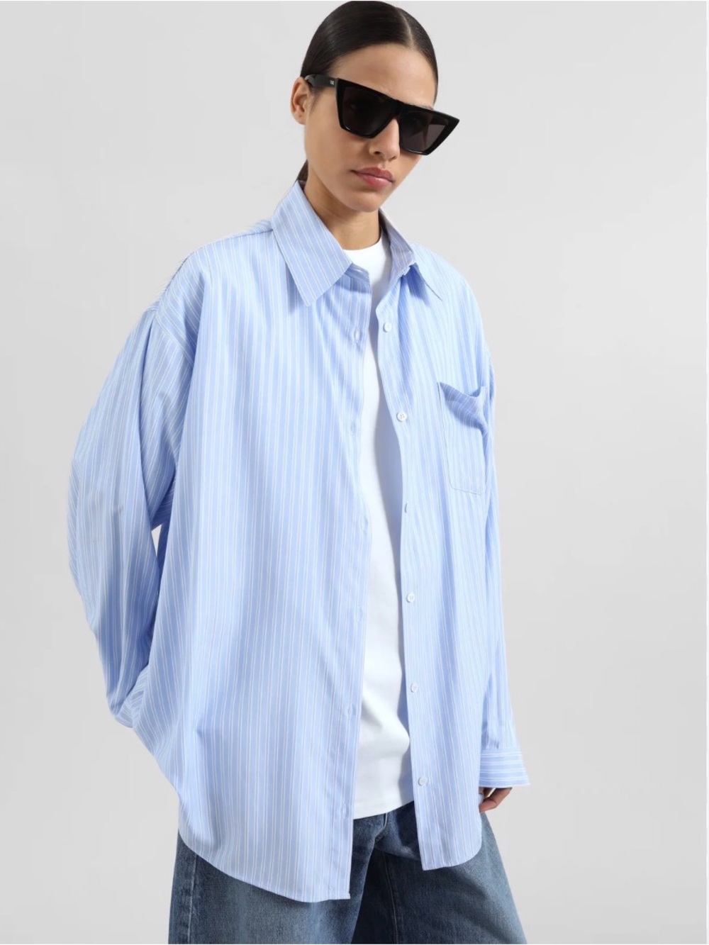THE FRANKIE SHOP BLUE STRIPED SOFT COTTON OVERSIZED LONG SLEEVED BUTTON DOWN XS